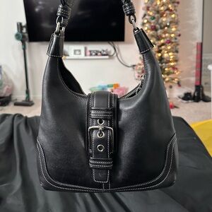 Vintage Black Leather Coach Bag